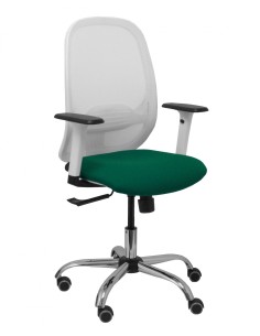 Piqueras y Crespo Silla Cilanco blanca malla blanca asiento bali verde botella brazo regulable base cromada ruedas de parquÃ©