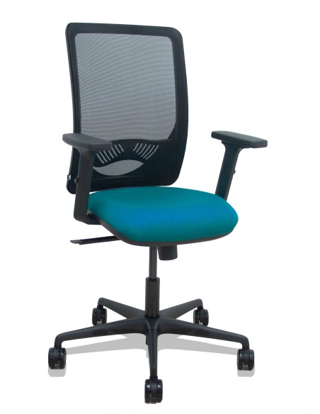 Piqueras y Crespo Silla Zulema sincro malla negra asiento bali verde petrÃ³leo brazos 2D ruedas 65mm