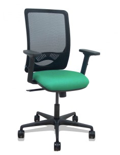 Piqueras y Crespo Silla Zulema sincro malla negra asiento bali verde esmeralda brazos 2D ruedas 65mm