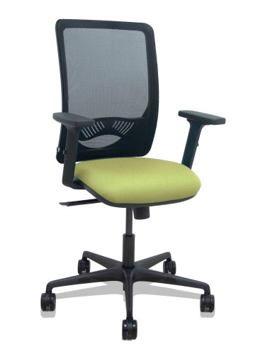 Piqueras y Crespo Silla Zulema sincro malla negra asiento bali verde oliva brazos 2D ruedas 65mm