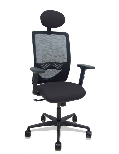 Piqueras y Crespo Silla Zulema sincro malla negra asiento bali negro brazos 2D ruedas 65 cabecero
