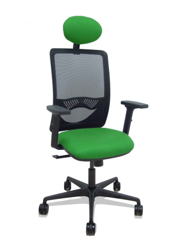 Piqueras y Crespo Silla Zulema sincro malla negra asiento bali verde brazos 2D ruedas 65mm cabecero