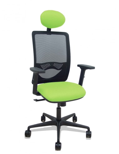 Piqueras y Crespo Silla Zulema sincro malla negra asiento bali pistacho brazos 2D ruedas 65mm cabecero