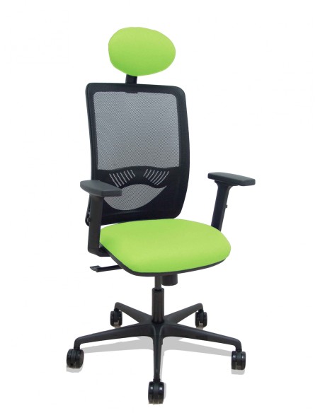 Piqueras y Crespo Silla Zulema sincro malla negra asiento bali pistacho brazos 2D ruedas 65mm cabecero