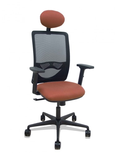 Piqueras y Crespo Silla Zulema sincro malla negra asiento bali marron brazos 2D ruedas 65mm cabecero