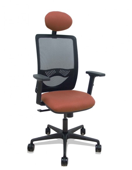 Piqueras y Crespo Silla Zulema sincro malla negra asiento bali marron brazos 2D ruedas 65mm cabecero