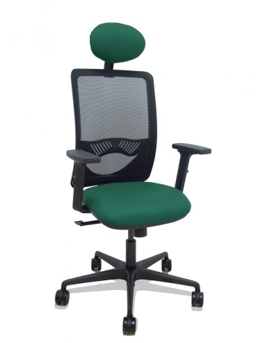 Piqueras y Crespo Silla Zulema sincro malla negra asiento bali verde botella brazos 2D ruedas 65mm cabecero