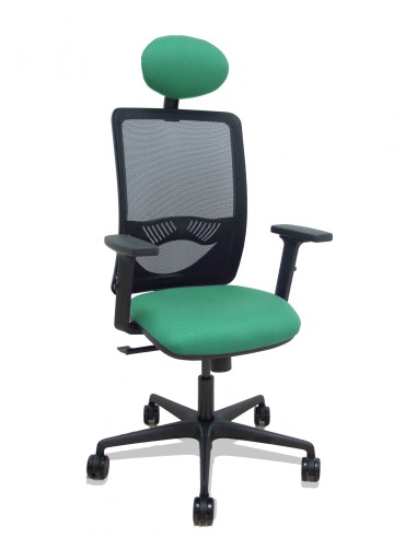 Piqueras y Crespo Silla Zulema sincro malla negra asiento bali verde esmeralda brazos 2D ruedas 65mm cabecero