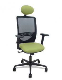 Piqueras y Crespo Silla Zulema sincro malla negra asiento bali verde oliva brazos 2D ruedas 65mm cabecero