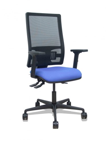 Piqueras y Crespo Silla Bormate asincro malla negra asiento bali azu claro brazos 2D ruedas 65mm