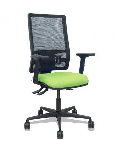 Piqueras y Crespo Silla Bormate asincro malla negra asiento bali pistacho brazos 2D ruedas 65mm