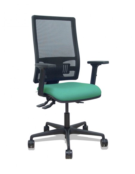 Piqueras y Crespo Silla Bormate asincro malla negra asiento bali verde esmeralda brazos 2D ruedas 65mm