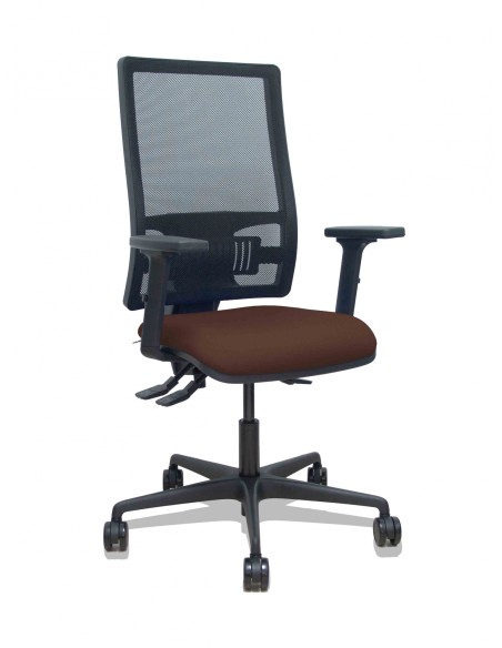 Piqueras y Crespo Silla Bormate asincro malla negra asiento bali marron oscuro brazos 2D ruedas 65mm