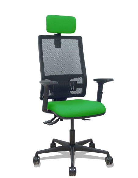 Piqueras y Crespo Silla Bormate asincro malla negra asiento bali verde brazos 2D ruedas 65mm cabecero regulable