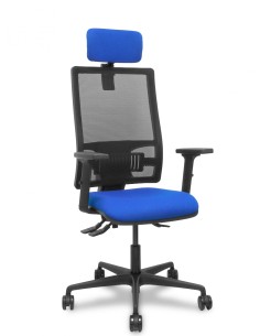 Piqueras y Crespo Silla Bormate asincro malla negra asiento bali azul brazos 2D ruedas 65mm cabecero regulable