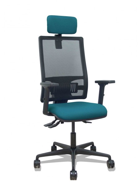 Piqueras y Crespo Silla Bormate asincro malla negra asiento bali verde petrÃ³leo brazos 2D ruedas 65mm cabecero regulable