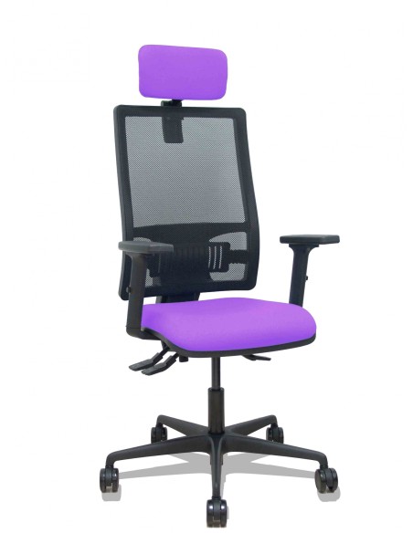 Piqueras y Crespo Silla Bormate asincro malla negra asiento bali lila brazos 2D ruedas 65mm cabecero regulable