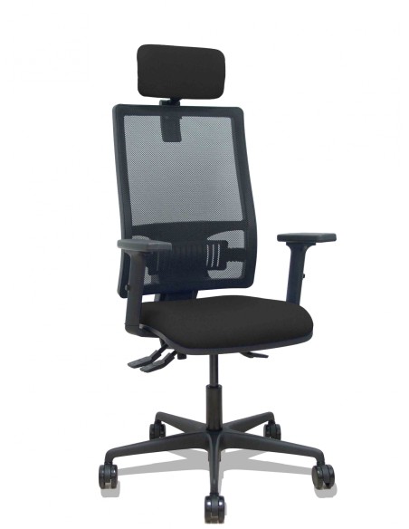Piqueras y Crespo Silla Bormate asincro malla negra asiento bali negro brazos 2D ruedas 65mm cabecero regulable