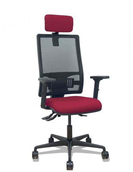 Piqueras y Crespo Silla Bormate asincro malla negra asiento bali granate brazos 2D ruedas 65mm cabecero regulable