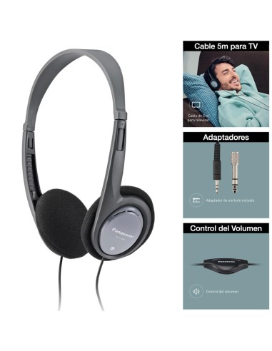 Panasonic RP-HT090E Auricular con Cable de 5 metros y Control de Volumen