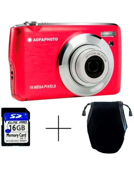 AgfaPhoto DC8200 CÃ¡mara Digital 18MP 8x Zoom + SD16GB+ Bag Roja