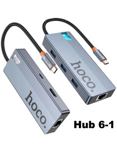 Adaptador USB-C 6-1 Hoco HB51 HDMI + 3x USB 3.0 + PD + RJ45