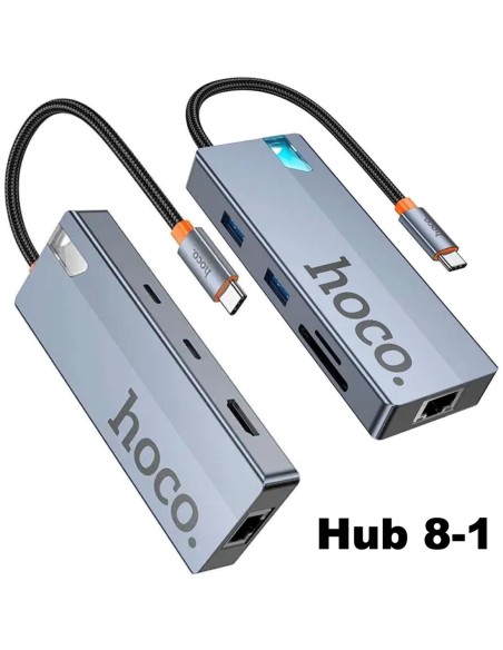 Adaptador USB-C 8-1 Hoco HB52 HDMI + 2x USB 3.0 + PD + RJ45 + MicroSD/SD