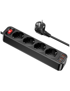 Hoco NS1 Regleta 4 Tomas con 2x USB 18w y USB-C 20w Negro