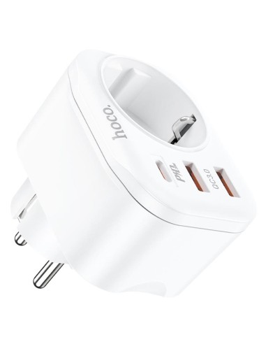 Hoco NS3 Enchufe 1 Toma + 2 USB 18W + 1 USB 20W Blanco