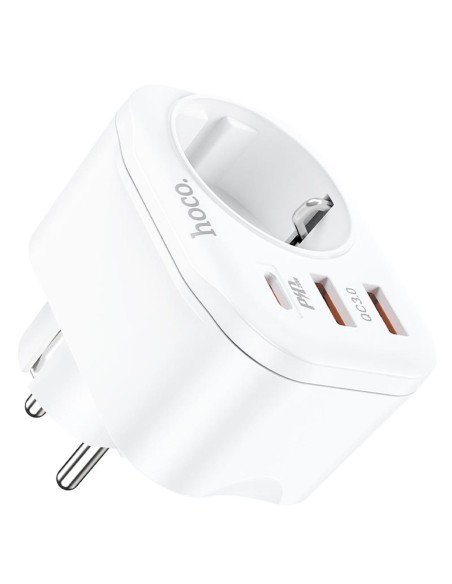 Hoco NS3 Enchufe 1 Toma + 2 USB 18W + 1 USB 20W Blanco