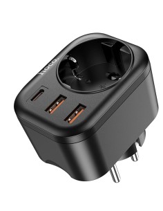Hoco NS3 Enchufe 1 Toma + 2 USB 18W + 1 USB 20W Negro