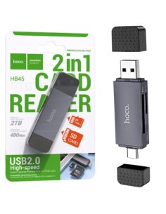 Lector Hoco HB45 Spirit para SD y Micro SD con conexiÃ³n USB y USB-C 2.0