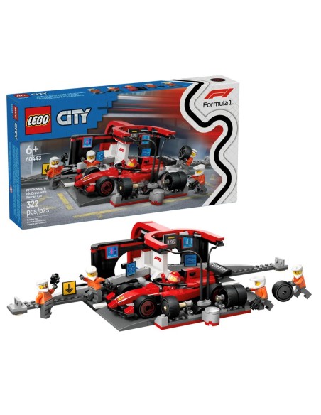 LEGO 60443 Parada en Boxes de F1 y Equipo de MecÃ¡nicos con Coche Ferrari