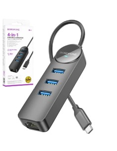 Borofone DH6 Hub USB-C con 3 puertos USB 3.0 y RJ45 1000/100