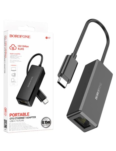 Borofone DH7 Adaptador USB-C a RJ45 Ethernet 100 Mbps Negro