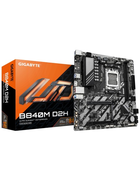 GIGABYTE B840M D2H Placa base - Procesadores AMD Ryzen 9000, VRM de 5+2+2 fases, hasta 7600 MHz DDR5, 1xPCIe 4.0 + 1xPCIe 3.0 M.