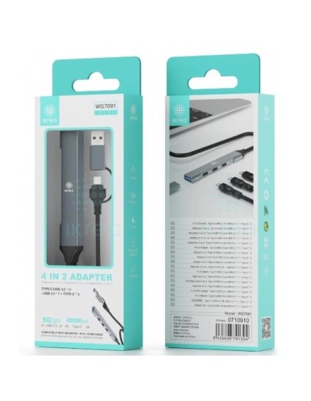 Hub USB-C a 3x USB-C y 1x USB-A 3.0 Ikrea WG7091