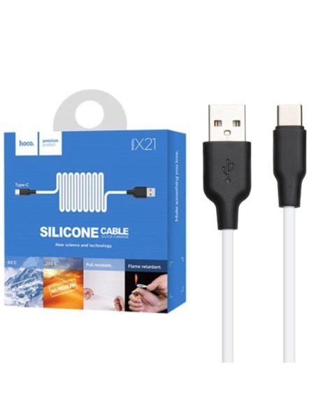 Cable USB a USB-C 1 metro Hoco X21 Ultra Resistente Blanco