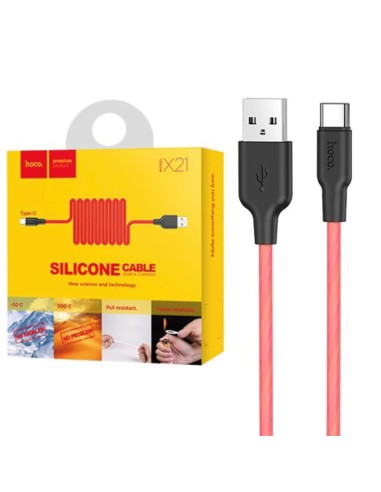 Cable USB a USB-C 1 metro Hoco X21 Ultra Resistente Rojo