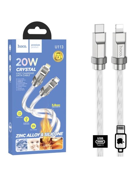 Cable USB-C a Lightning 1 metro 20W Hoco U113 MetÃ¡lico Reforzado Plata