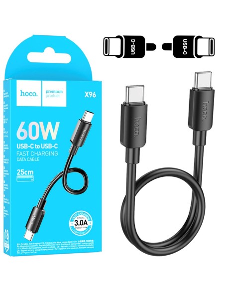 Hoco X96 Cable Hyper 60W Fast Charging Type-C to Type C 0.25 Metros Black