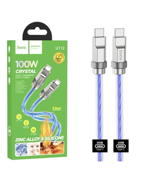 Cable USB-C a USB-C 1 metro 100W Hoco U113 MetÃ¡lico Reforzado Azul