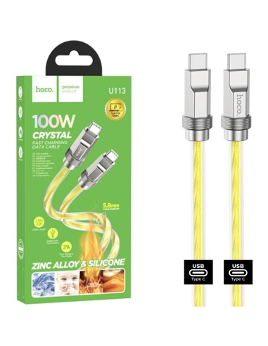 Cable USB-C a USB-C 1 metro 100W Hoco U113 MetÃ¡lico Reforzado Oro