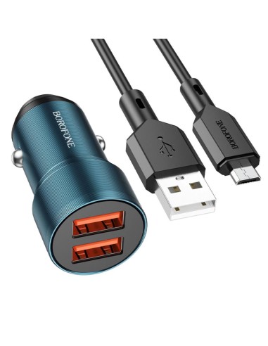 Cargador Coche USB 12v-24v 2.4Amp+ Cable Micro Borofone BZ19