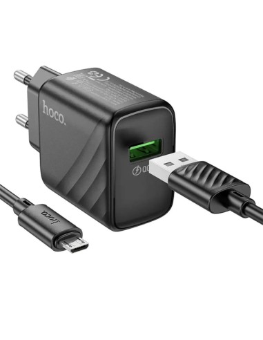 Cargador USB 18W Hoco CS21A QC 3.0 + Cable Micro USB Negro