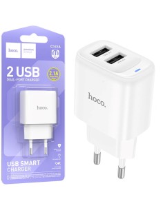 Cargador USB-A X2 Hoco C141A 2.1Amp Blanco