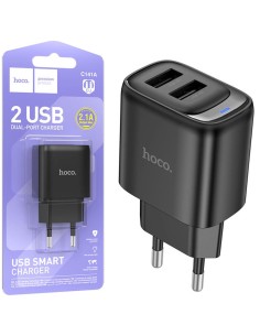 Cargador USB-A X2 Hoco C141A 2.1Amp Negro