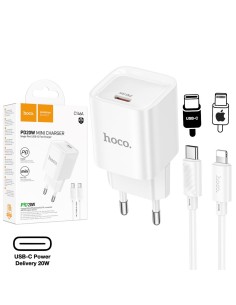 Cargador USB-C 20W + Cable Lightning Hoco C146A PD20W Blanco
