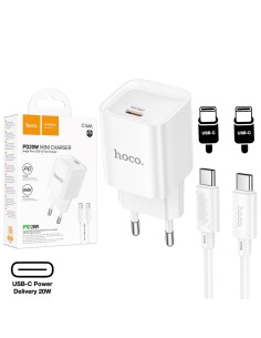Cargador USB-C 20W + Cable USB-C Hoco C146A PD20W Blanco