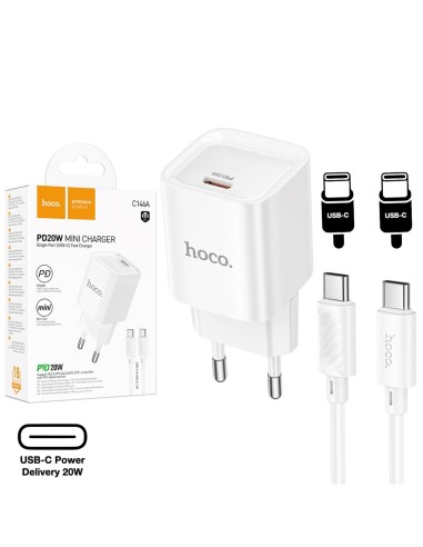 Cargador USB-C 20W + Cable USB-C Hoco C146A PD20W Blanco